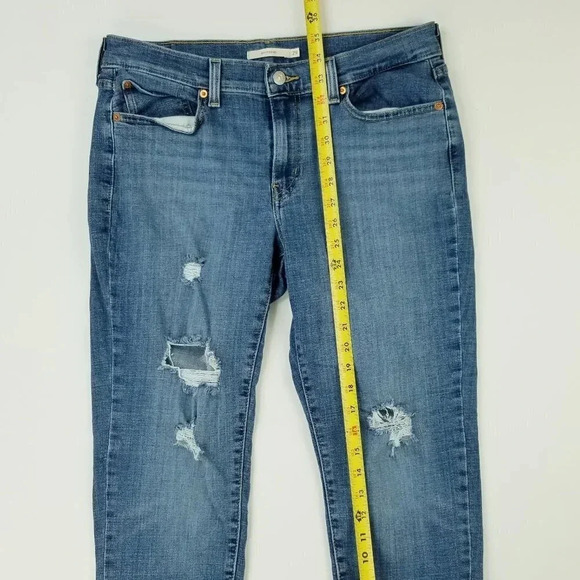 Levi's 29X27 Womens Boyfriend Factory Distressed Blue Denim Logo Patch Tag Jeans - Picture 10 of 12